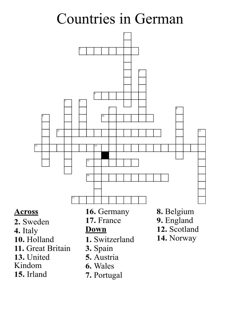 Countries in German Crossword