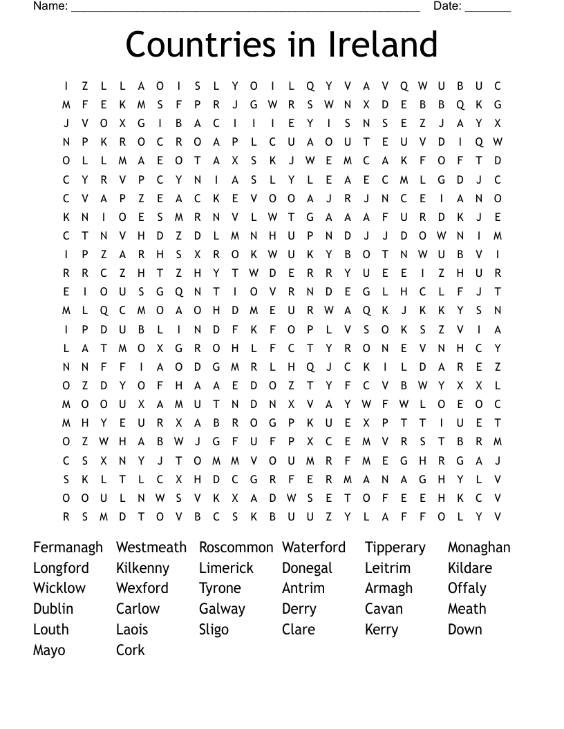 Countries in Ireland  Word Search