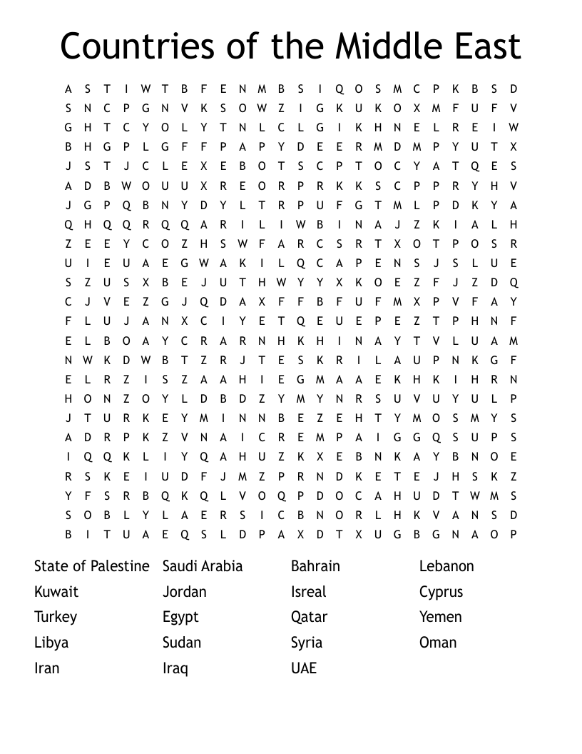 Countries of the Middle East Word Search