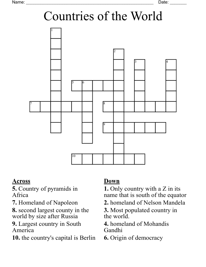 Countries of the World Crossword