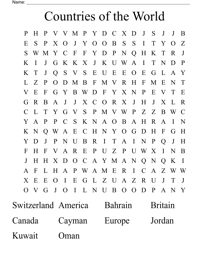 Countries of the World Word Search