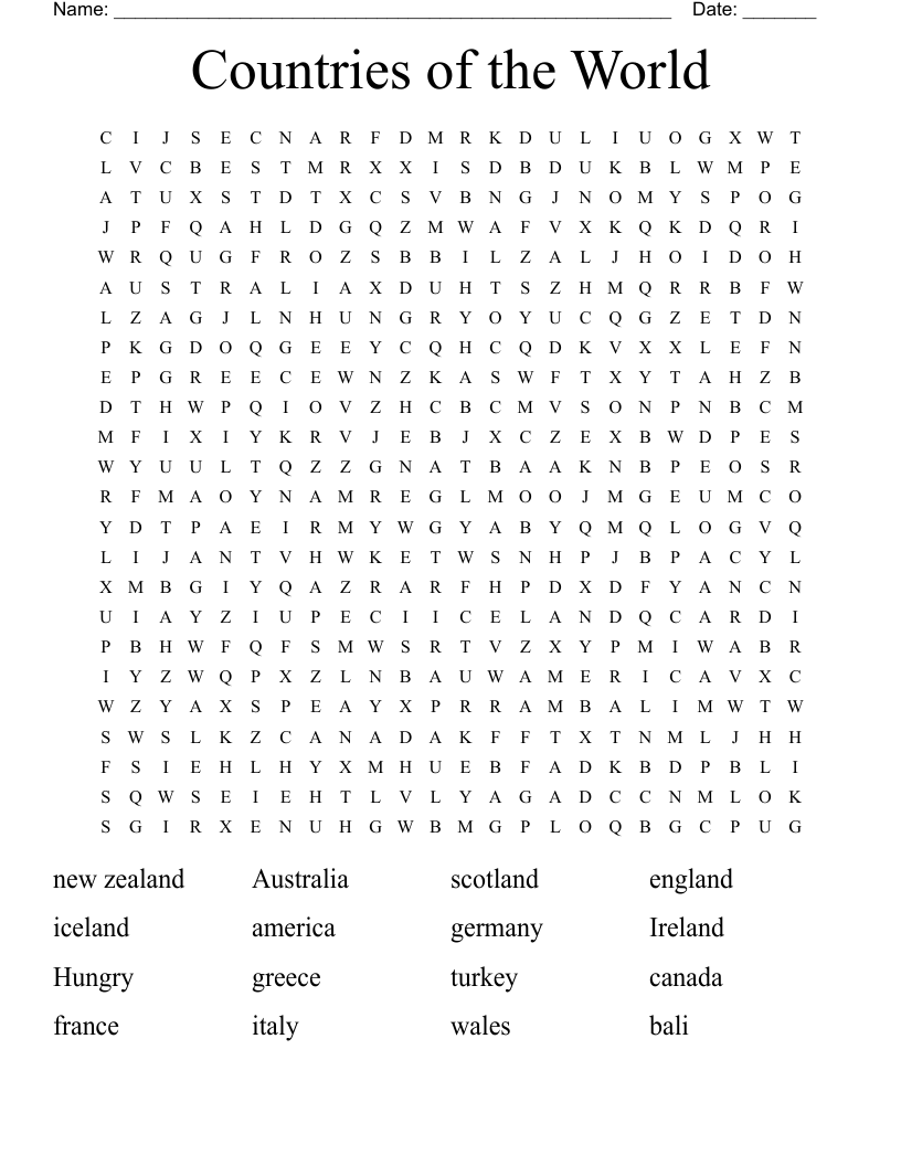 Countries of the World Word Search