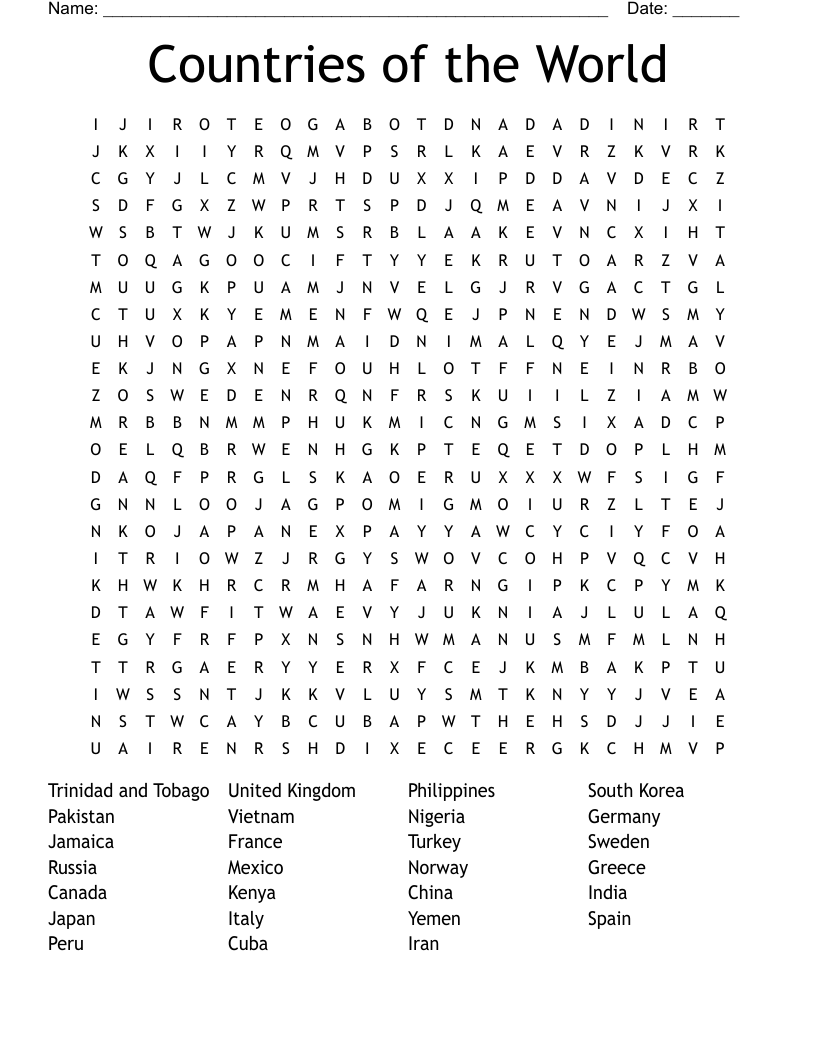 Countries of the World Word Search