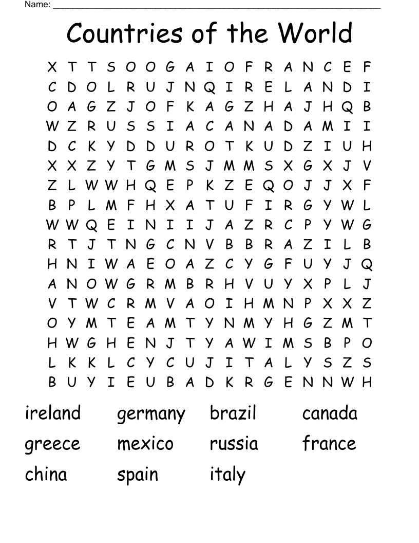 Countries of the World Word Search