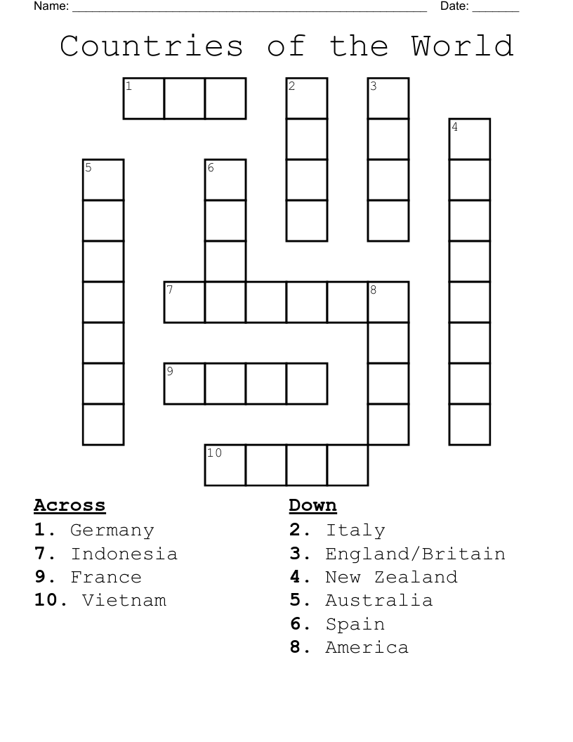 Countries of the World Crossword