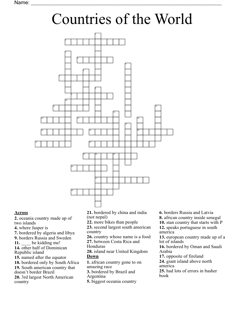 Countries of the World  Crossword
