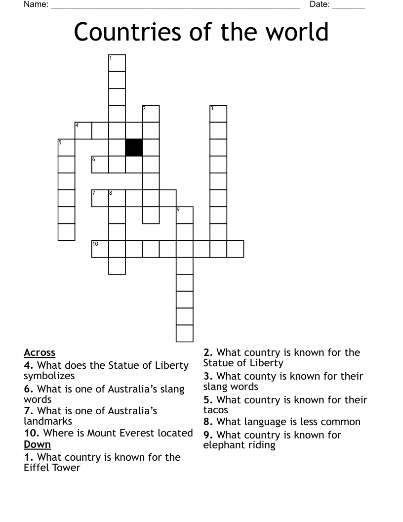 Countries of the world Crossword