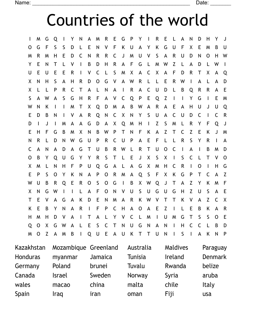 Countries of the world Word Search
