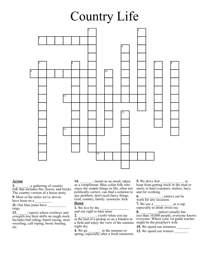 Country Life Crossword