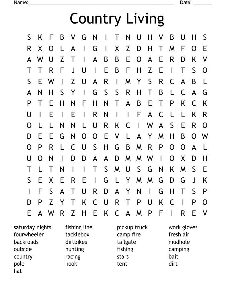 Country Living Word Search