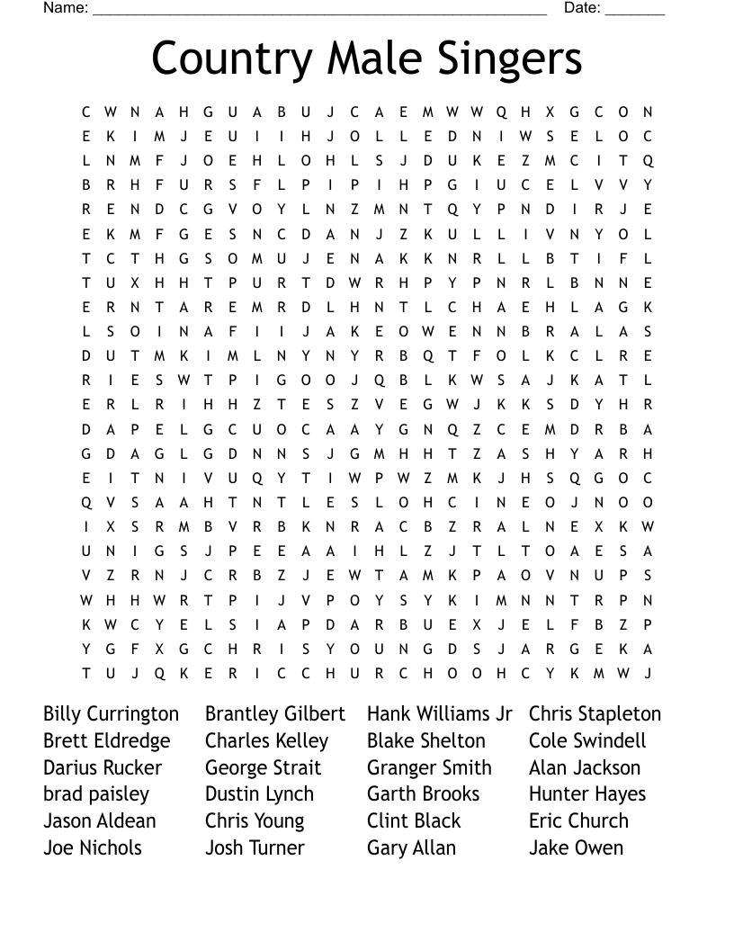 Country Male Singers Word Search
