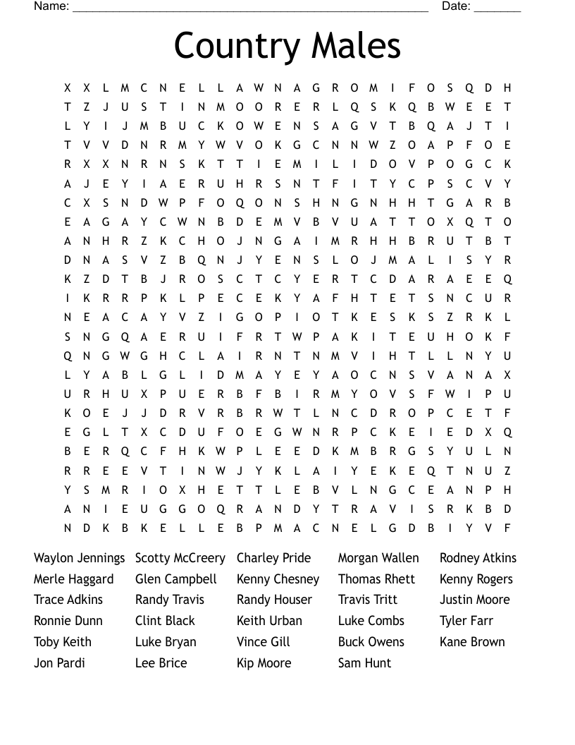 Country Males  Word Search