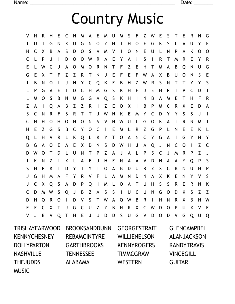 Country Music Word Search