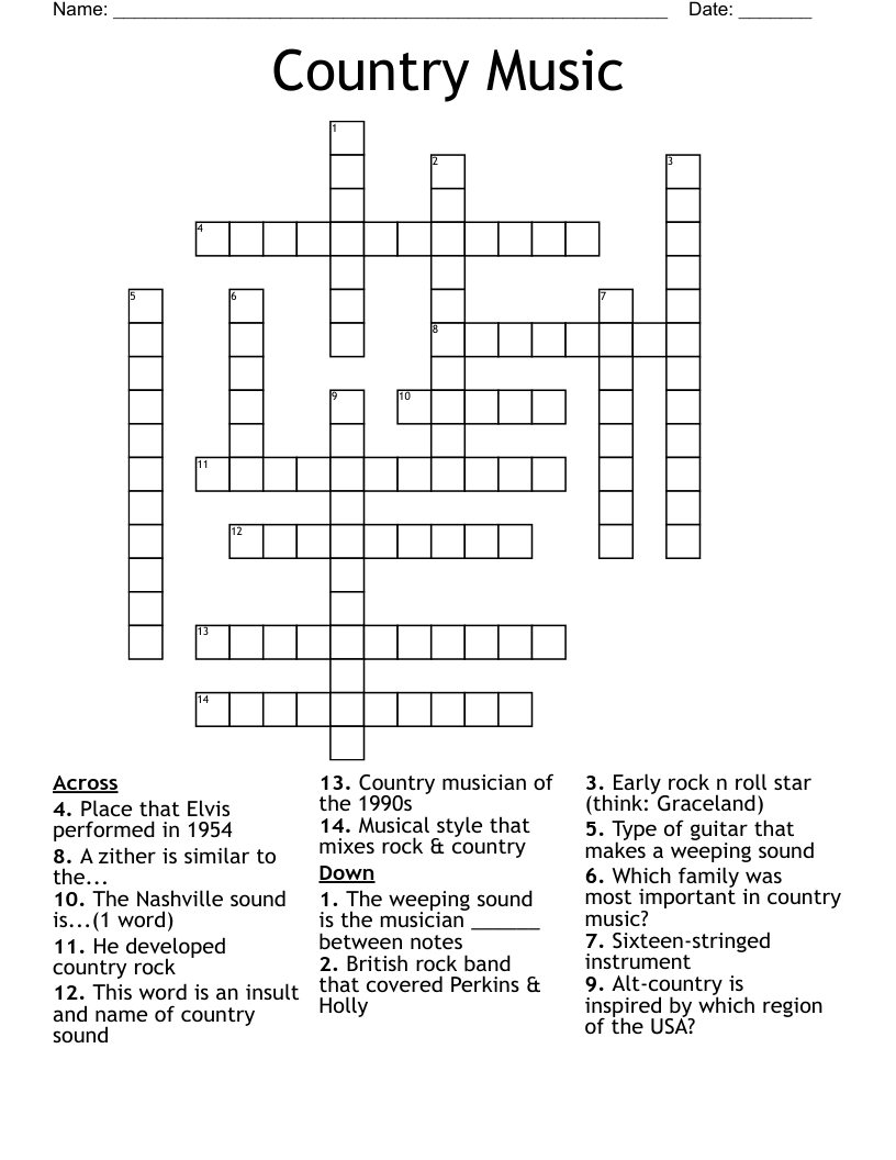 Country Music Crossword