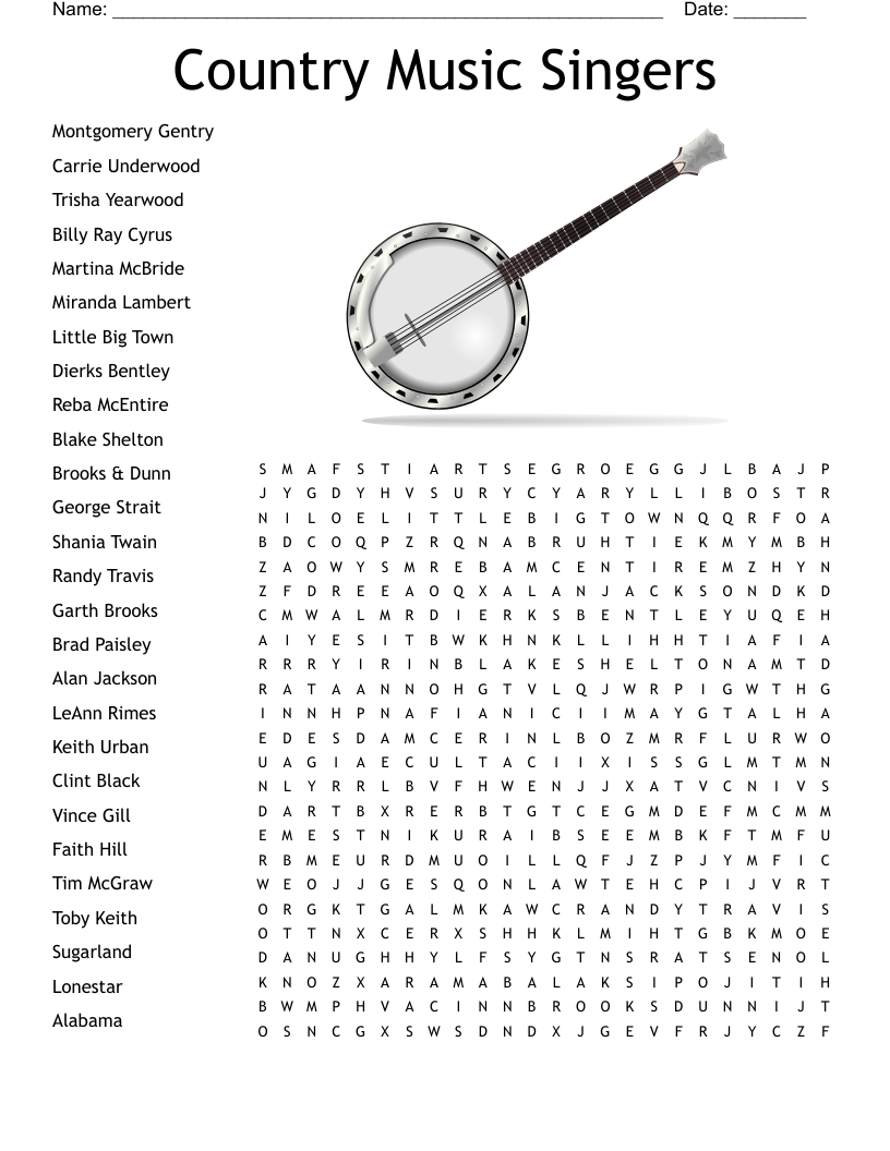 Country Music Singers Word Search