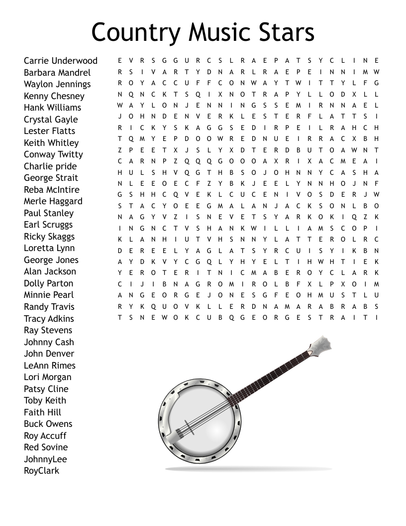 Country Music Stars Word Search