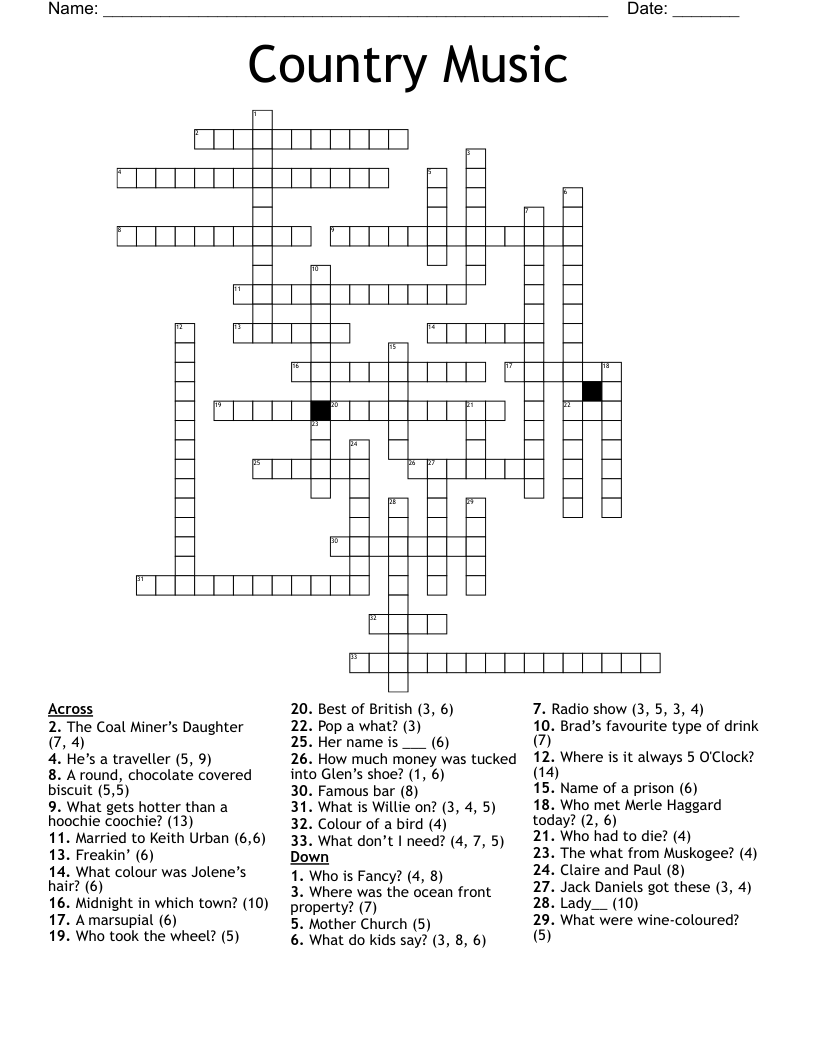 Country Music  Crossword