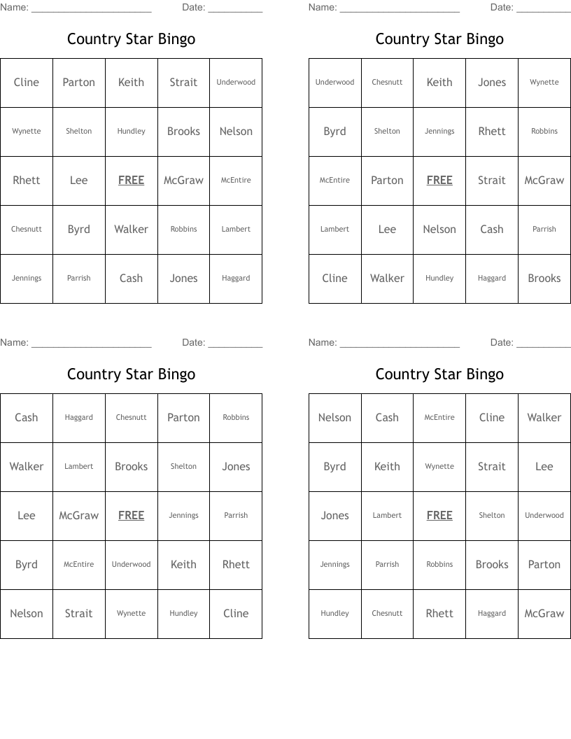 Country Star Bingo