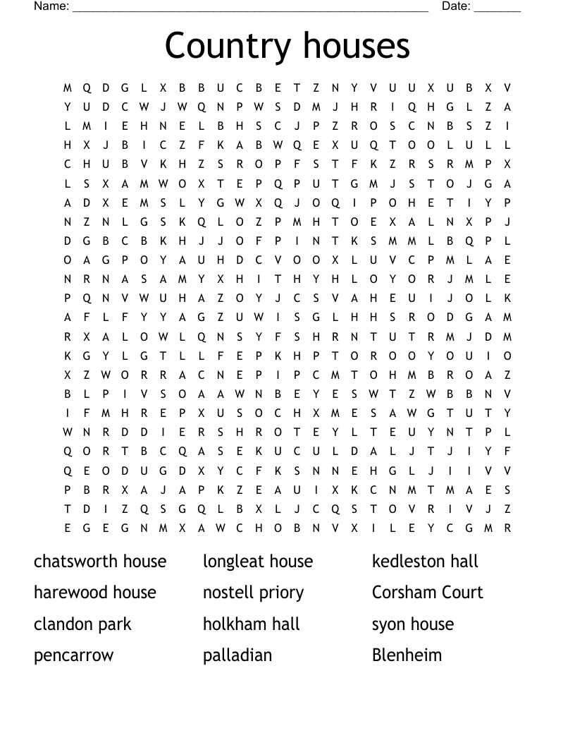 Country houses  Word Search