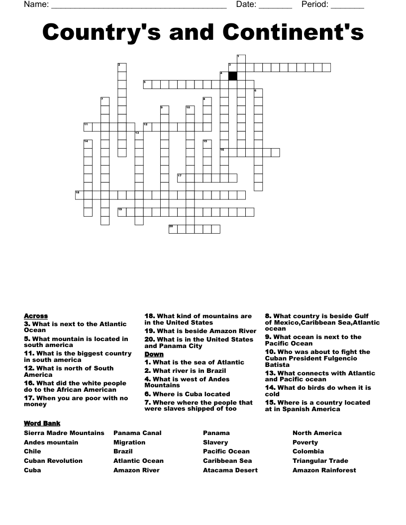 Country's and Continent's Crossword