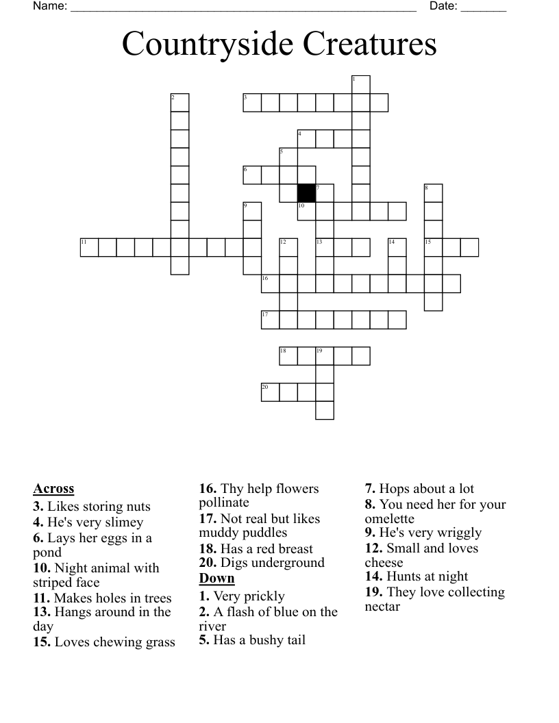 Countryside Creatures Crossword