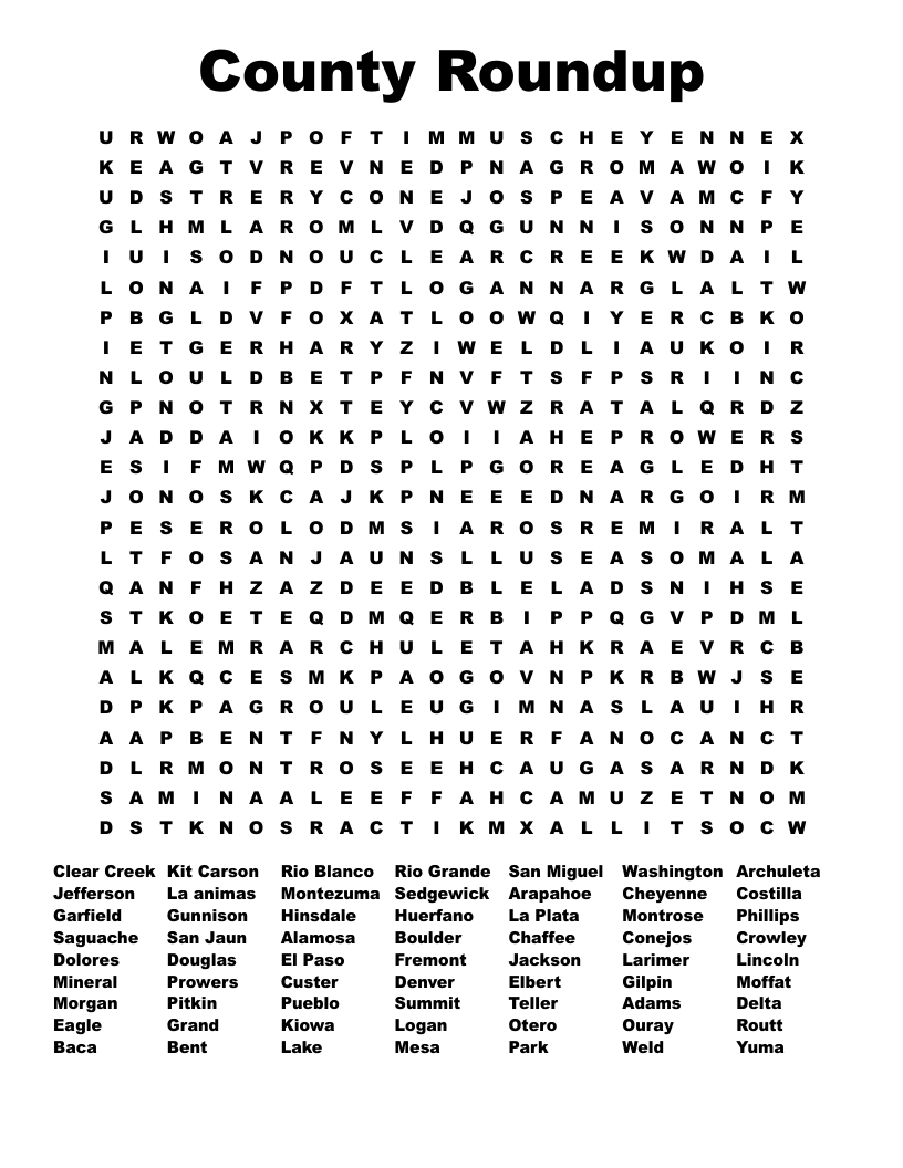 County Roundup Word Search