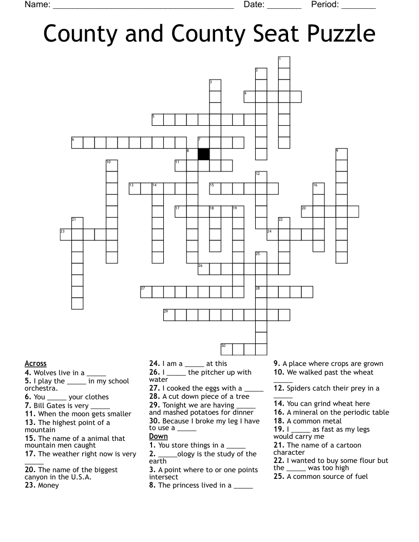 County and County Seat Puzzle Crossword