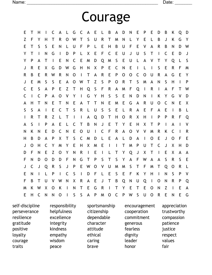 Courage Word Search