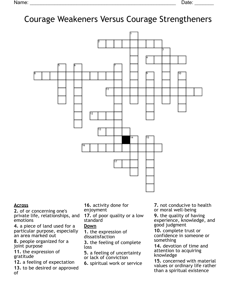 Courage Weakeners Versus Courage Strengtheners Crossword