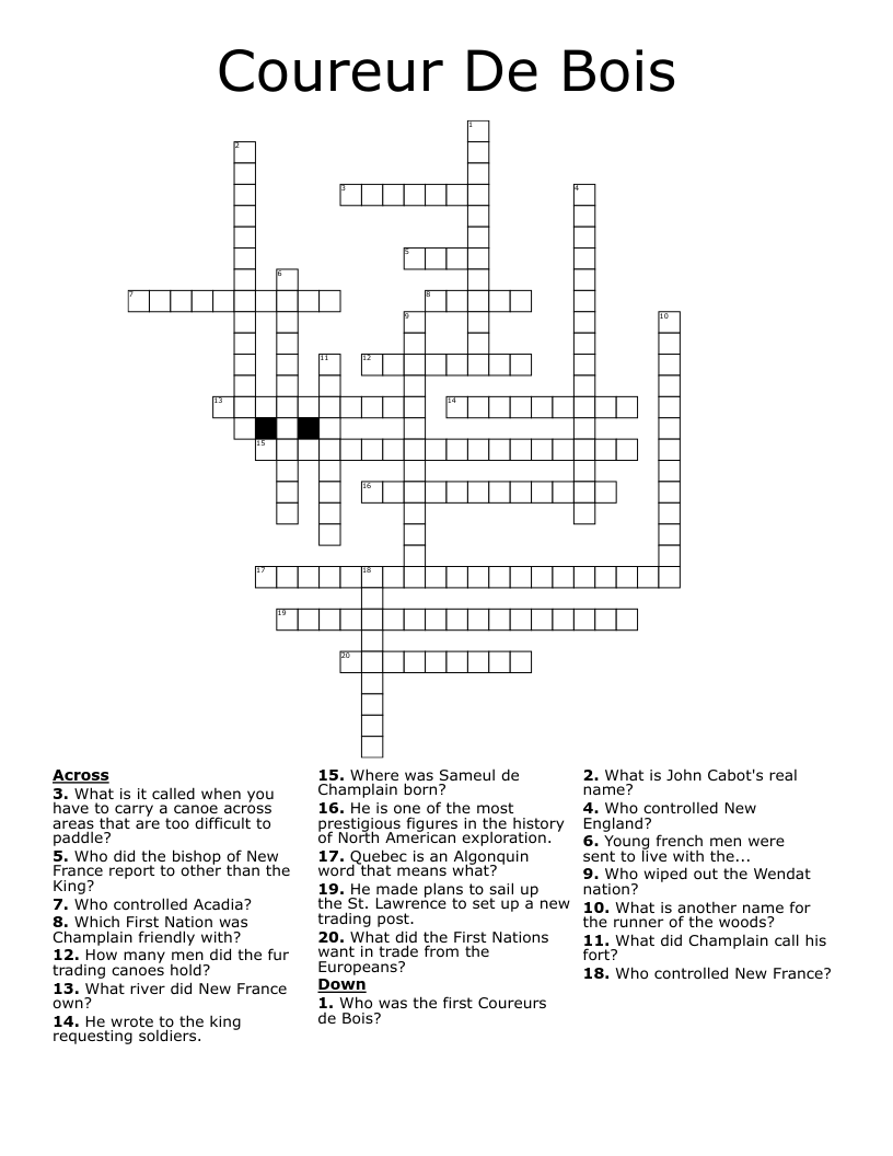 Coureur De Bois Crossword