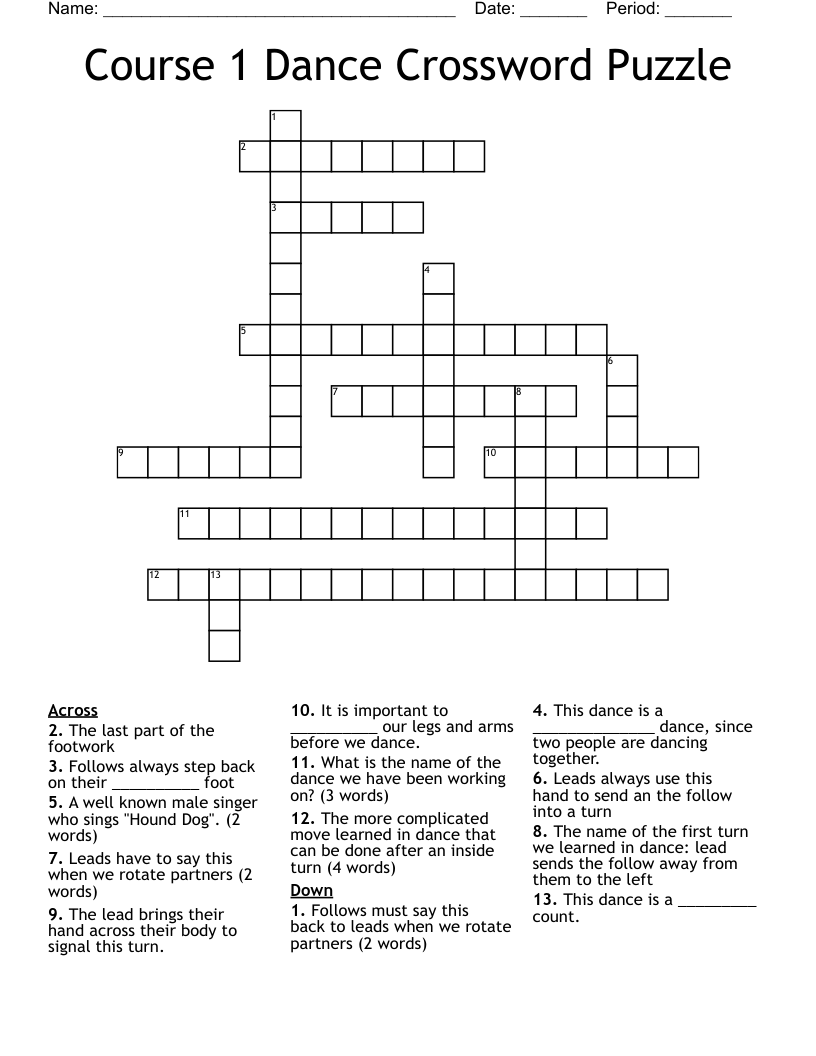Course 1 Dance Crossword Puzzle