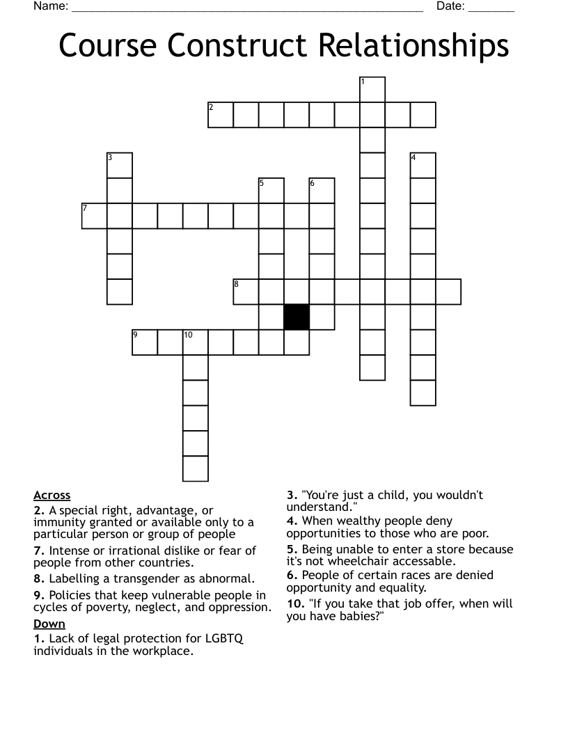 Course Construct Relationships Crossword