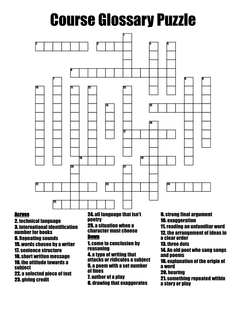 Course Glossary Puzzle Crossword