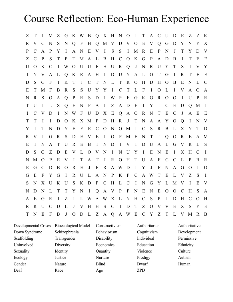 Course Reflection: Eco-Human Experience Word Search