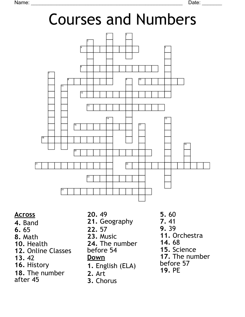 Courses and Numbers Crossword