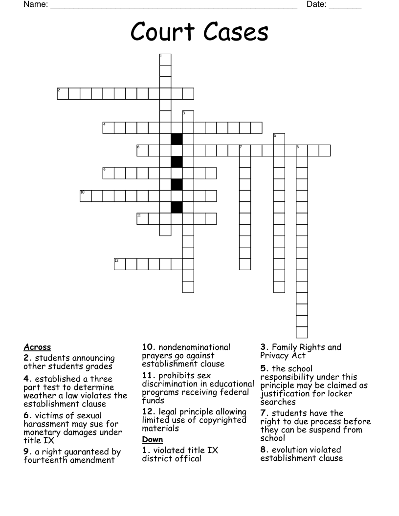 Court Cases Crossword
