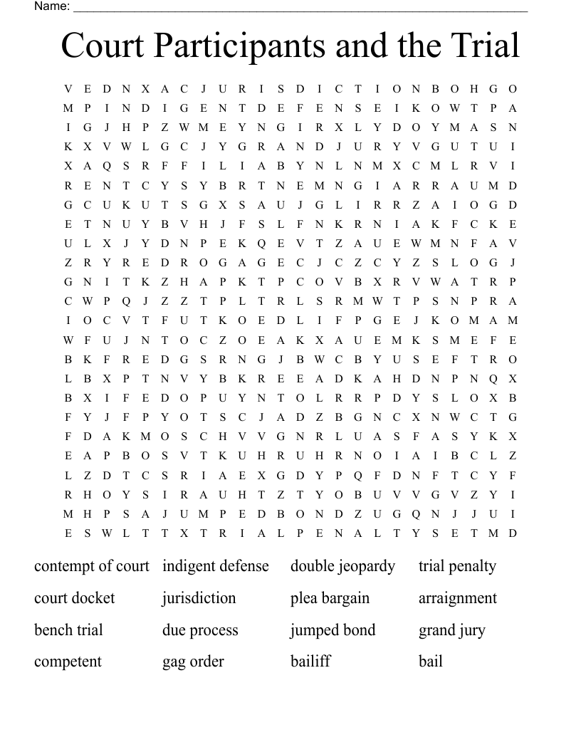 Court Participants and the Trial Word Search