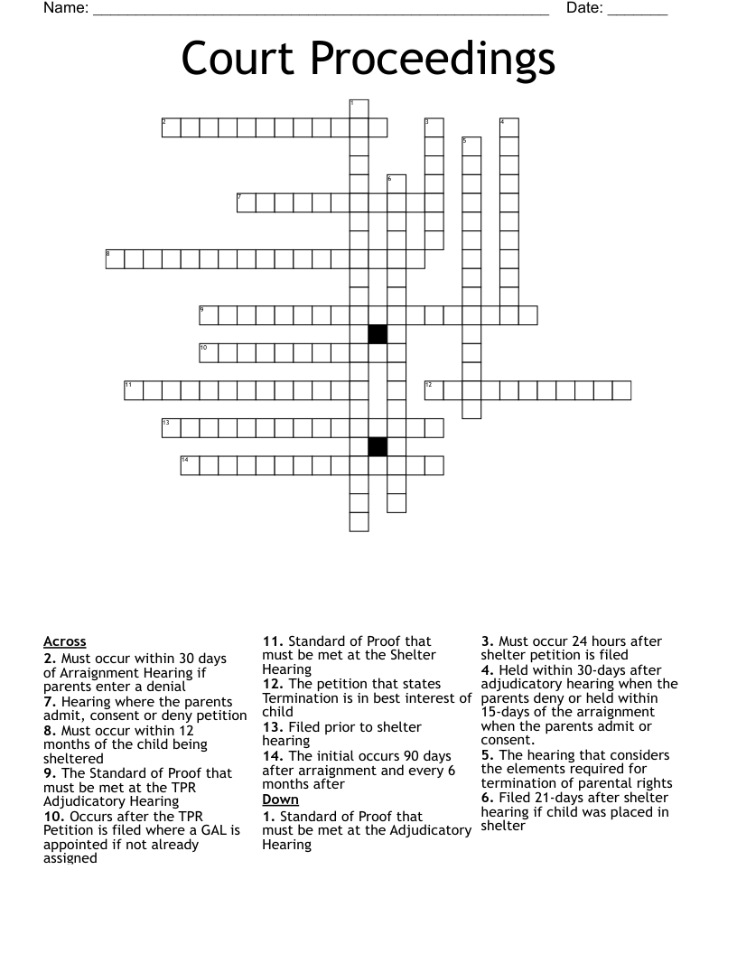 Court Proceedings Crossword