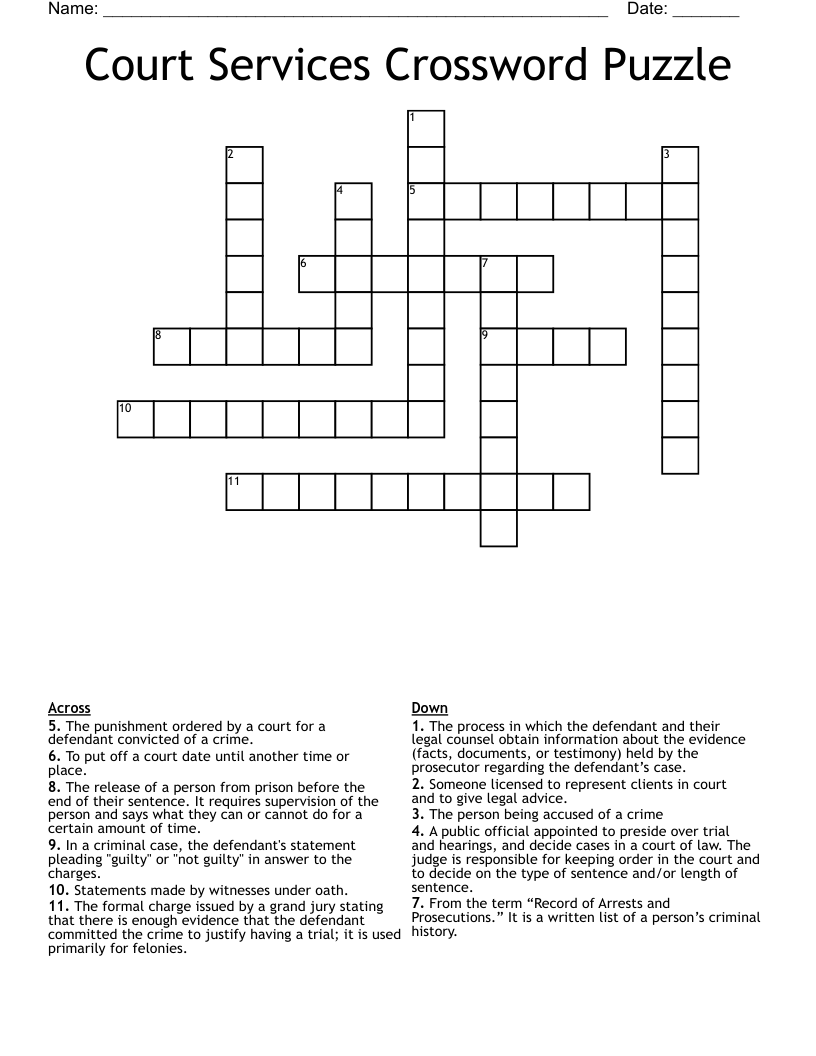 Court Services Crossword Puzzle