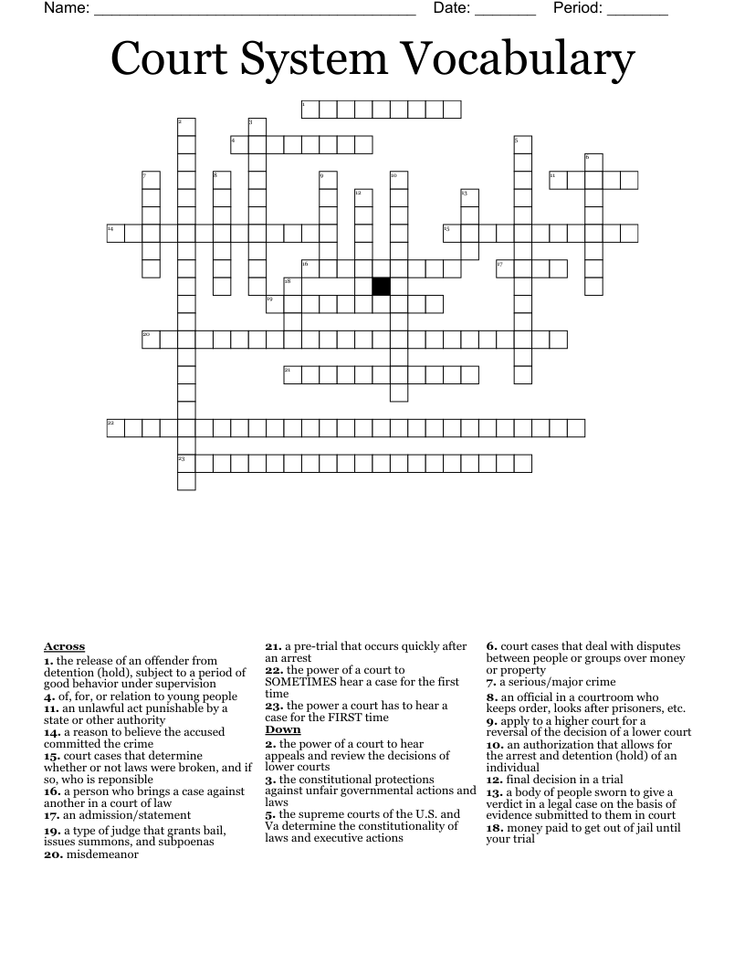 Court System Vocabulary Crossword