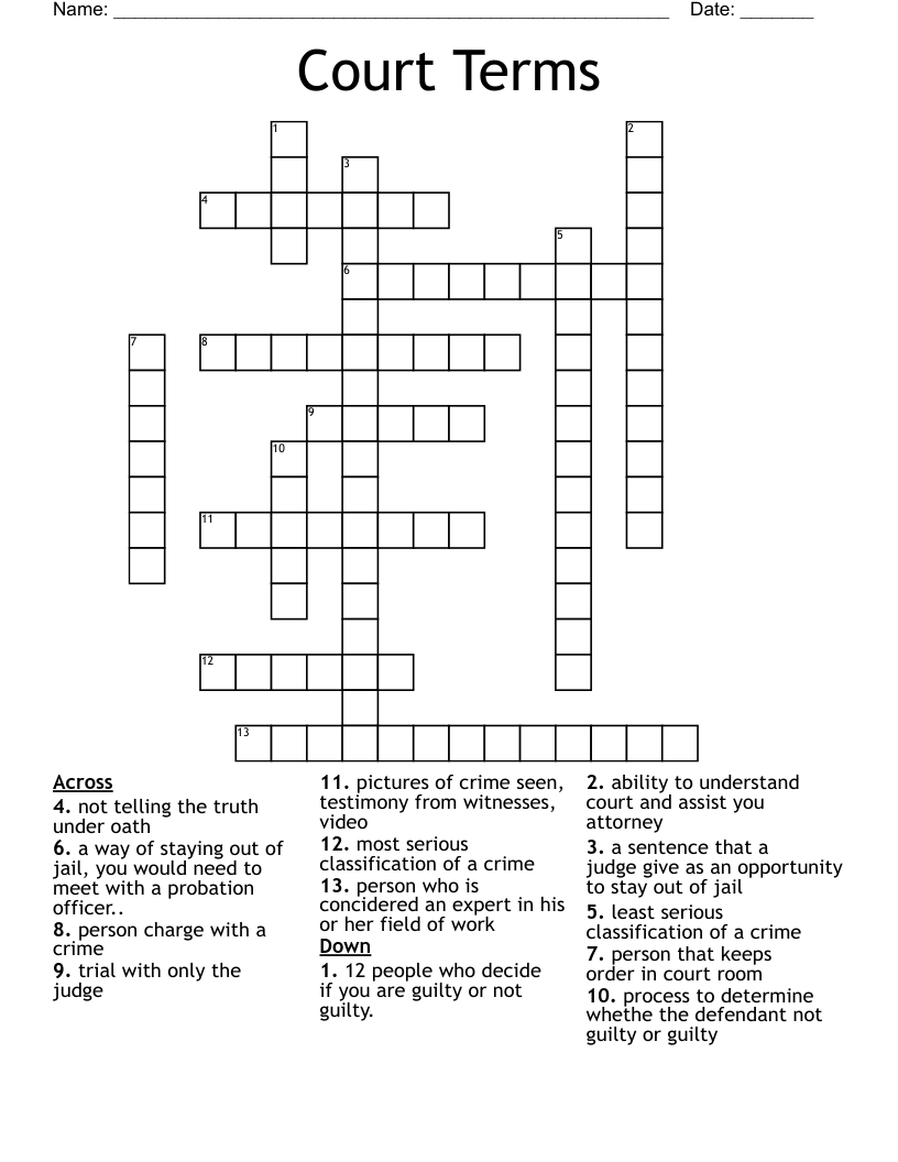 Court Terms Crossword
