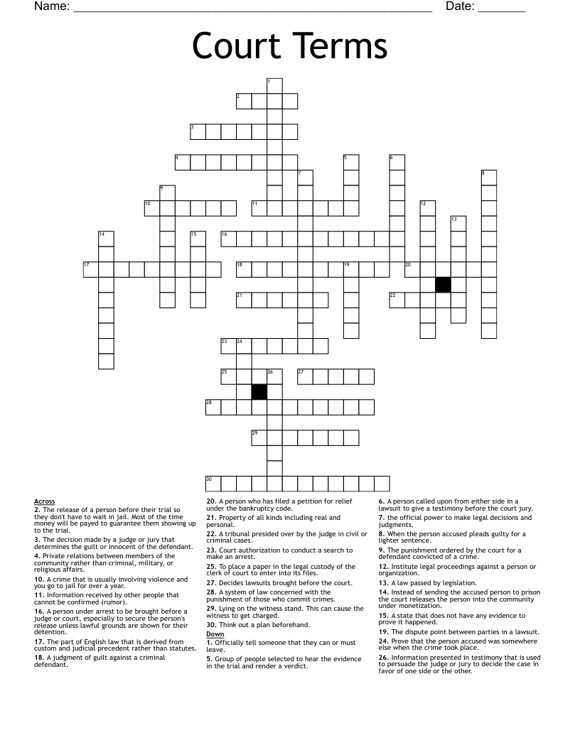 Court Terms Crossword