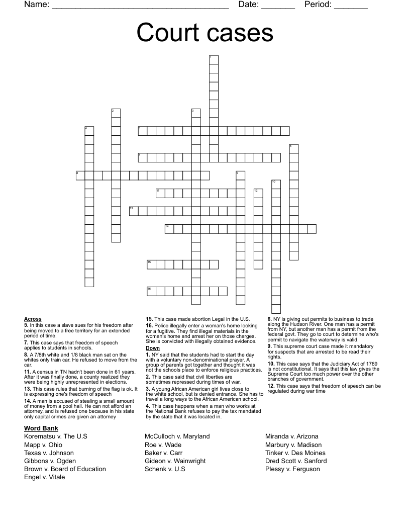 Court cases Crossword