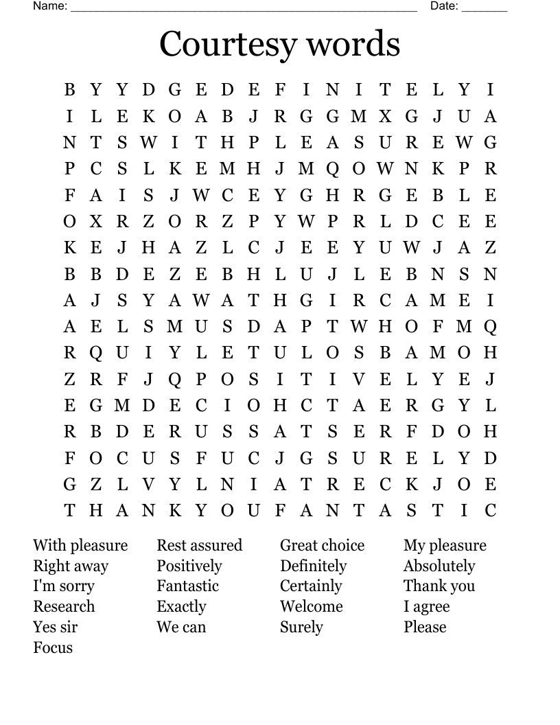Courtesy words Word Search