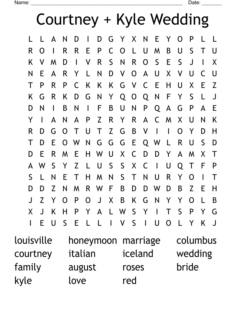 Courtney + Kyle Wedding Word Search