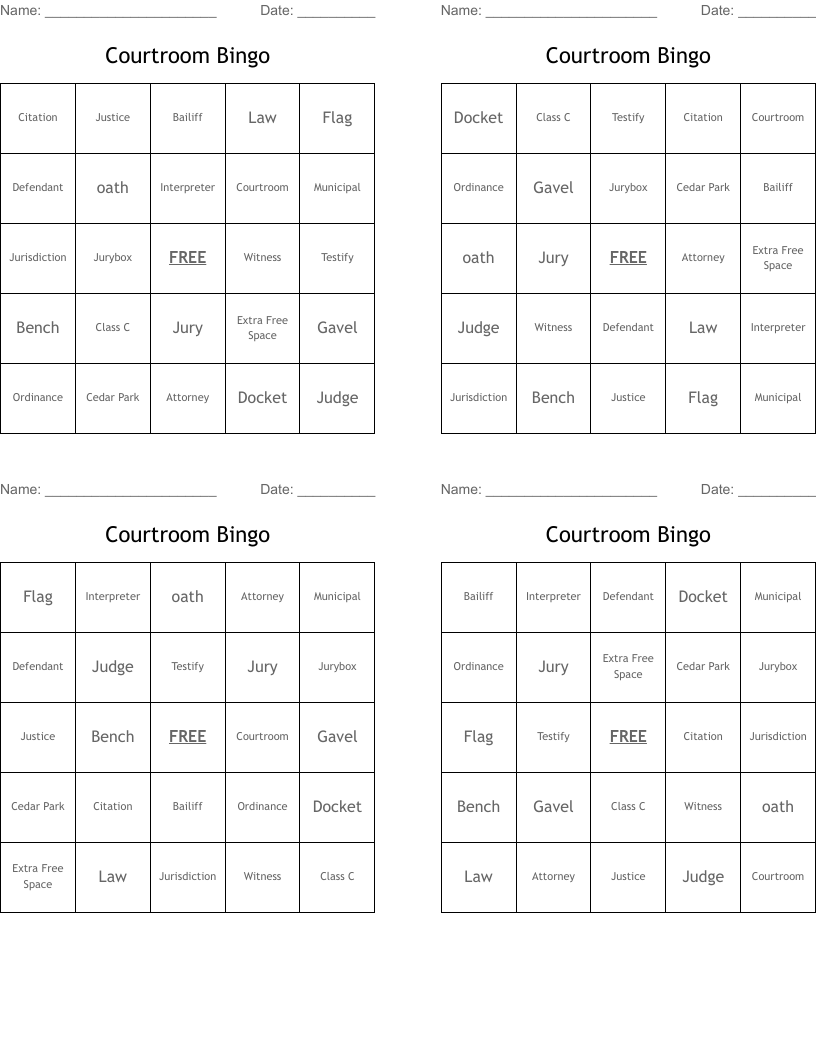Courtroom Bingo