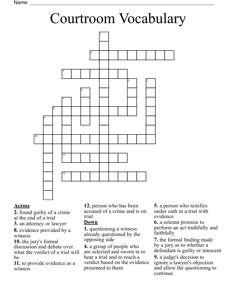Courtroom Vocabulary Crossword