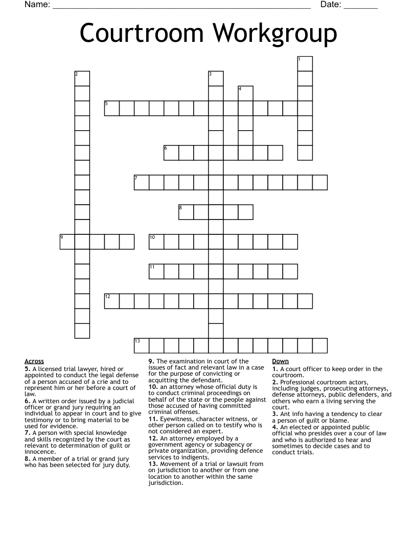 Courtroom Workgroup Crossword
