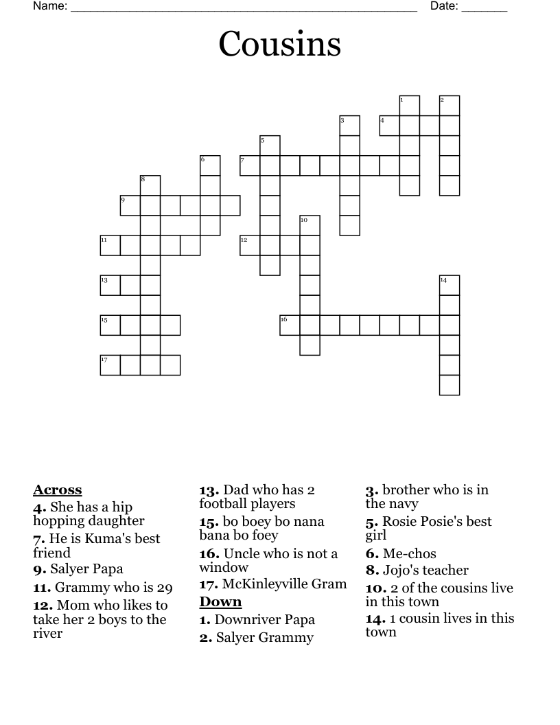 Cousins Crossword