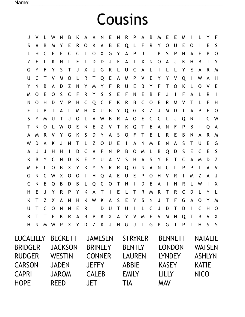 Cousins Word Search